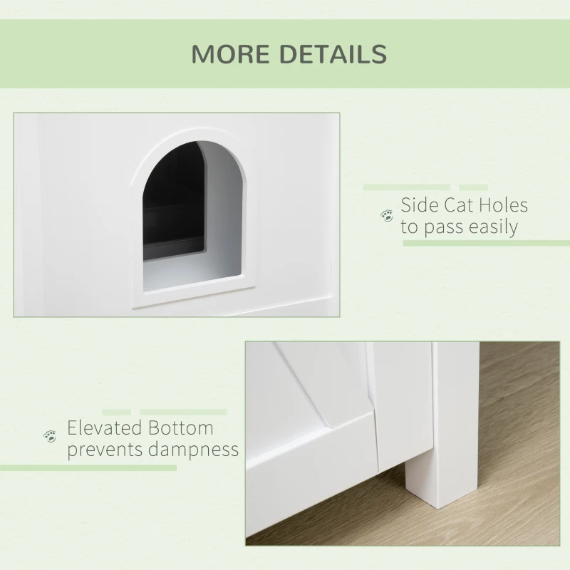 PawHut Cat Litter Box Enclosure with Openable Top, Cat Washroom Storage Side Table with Double Doors, Zinc Alloy Handles, for Indoor Use, White