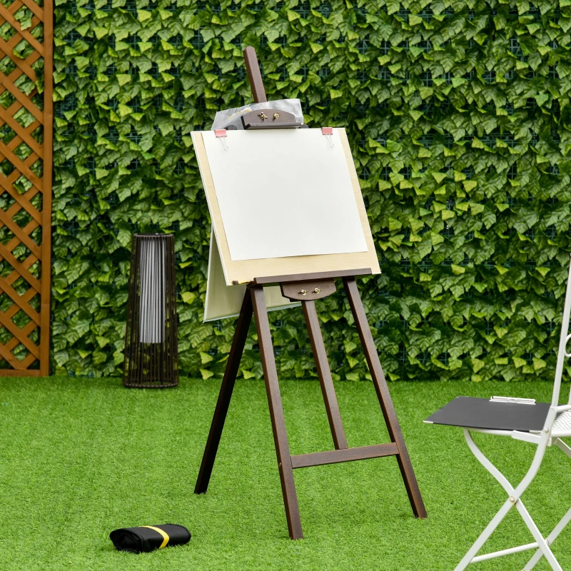 HOMCOM A-Frame Easel of Maximum Height 53", Holds Canvases Up to 43", Painting Studio Art Easel that Tilts up to 75° Degrees for Adults, Beginners, Students, Brown