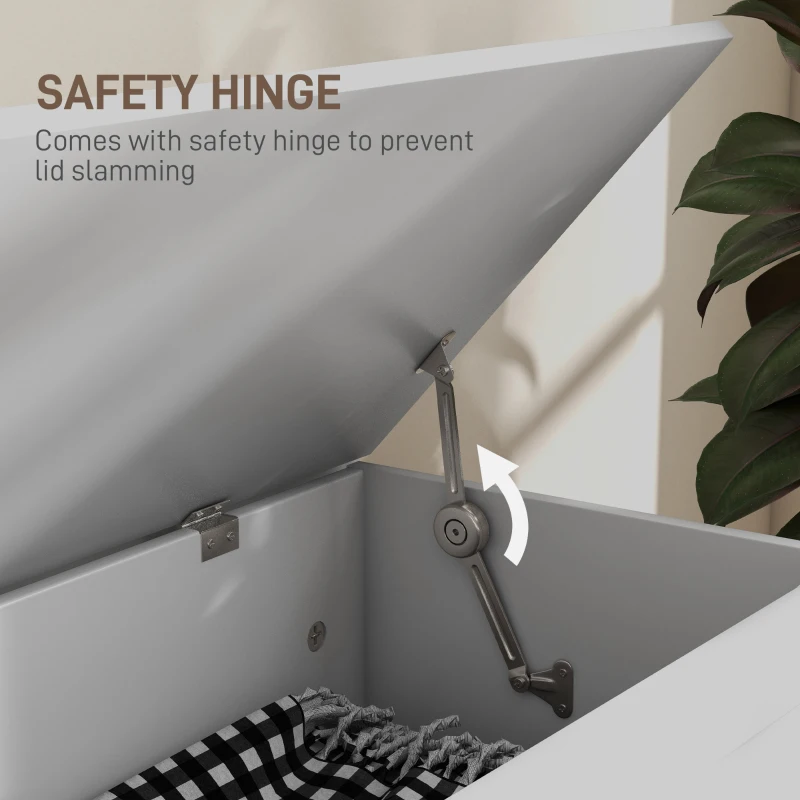 HOMCOM 31.5 Inches Storage Chest, Storage Trunk with Safety Hinge, Wooden Box for Living Room, White Wood Grain