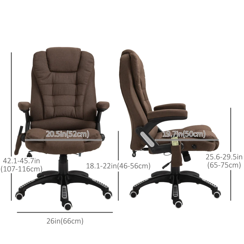 Vinsetto Reclining Massage Office Chair, Executive Office Chair with High Back, Swivel Wheels, Brown