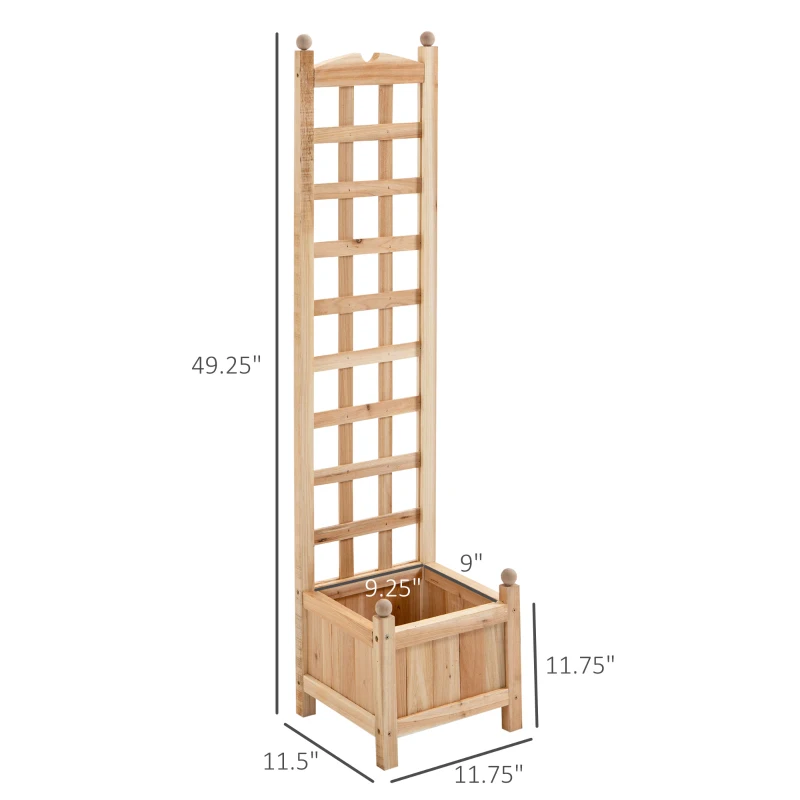 Outsunny Wooden Raised Garden Bed with Trellis, Outdoor Planter Box with Drainage Crevices for Climbing Vine Plants Flowers, 12" x 12" x 49"