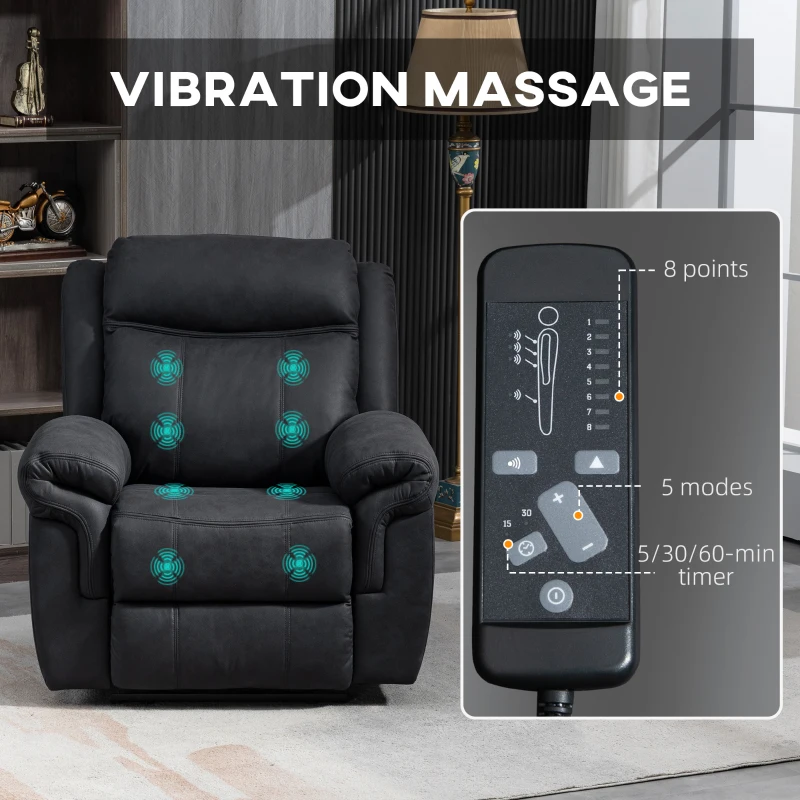HOMCOM Manual Recliner Chair with Vibration Massage, Side Pockets, Microfibre Reclining Chair for Living Room, Black