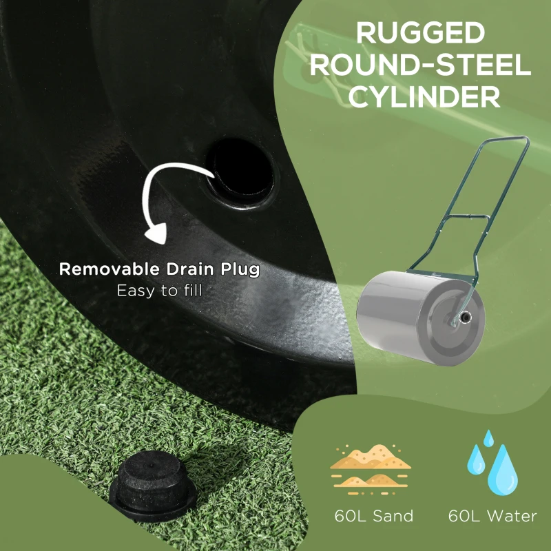 Outsunny 20-Inch Push/Tow Behind Lawn Roller Filled with 16 Gal Water or Sand, Perfect for Flattening Sod in the Garden