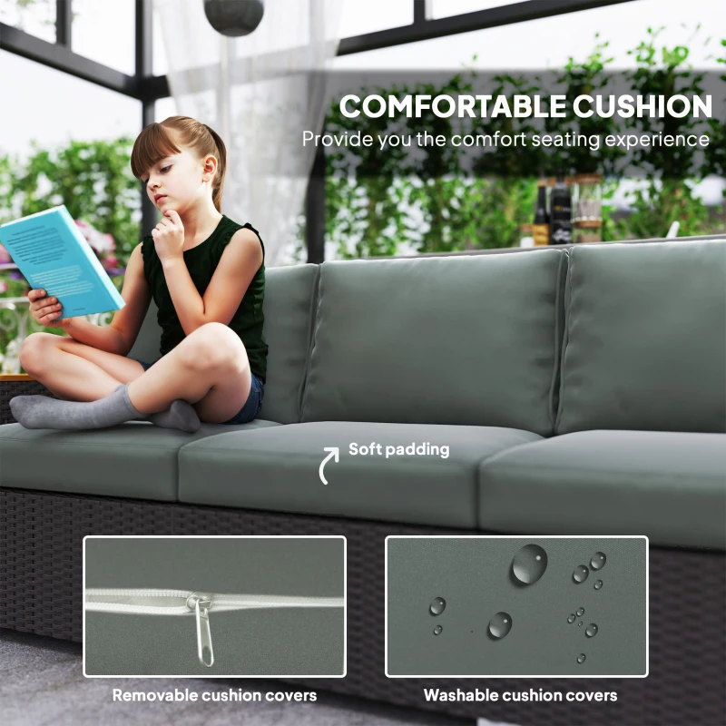Outsunny 3-Seat Outdoor Patio Sofa with Cushions, PE Rattan Wicker Sofa with Wide Armrests, Outdoor Wicker Couch, Dark Gray(m-4)