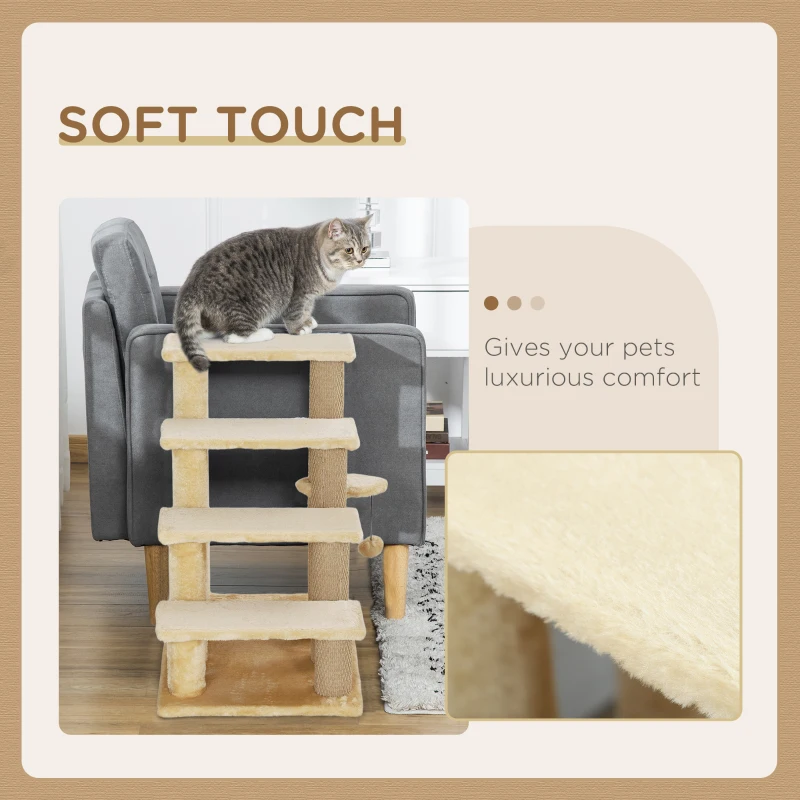 PawHut Cat Tree, Cat Tower Cat Stair Steps with Scratching Post, Hanging Play Ball for High Bed, Sofa, Indoor / Outdoor