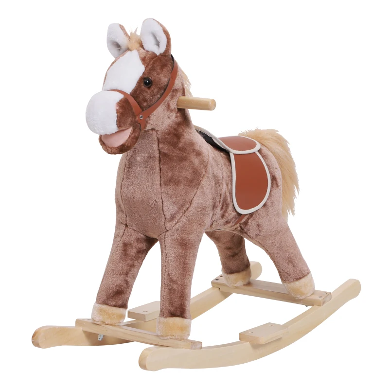 Qaba Kids Rocking Horse Plush Toddler Rocker Wooden Base Ride On Toy