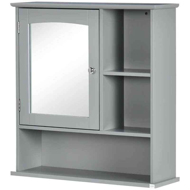kleankin Bathroom Medicine Cabinet with Mirror, Wall-Mounted Bathroom Cabinet with Adjustable Shelf for Living Room and Laundry Room, Gray