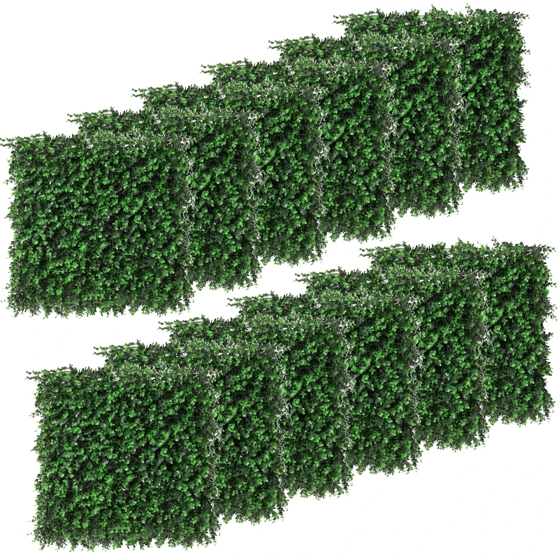 Outsunny 12PCs Grass Wall Panels, 20" x 20" Artificial Grass Wall Decor, Greenery Backdrop Panels Wall for Outdoor, Indoor, Garden, Fence, Backyard, Emerald Green