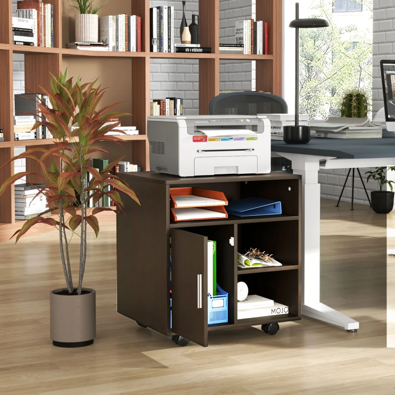 HOMCOM Printer Stand Multipurpose Moveable Filing Cabinet with Ample Inner Storage Space & 4 Easy-Rolling Wheels, Coffee