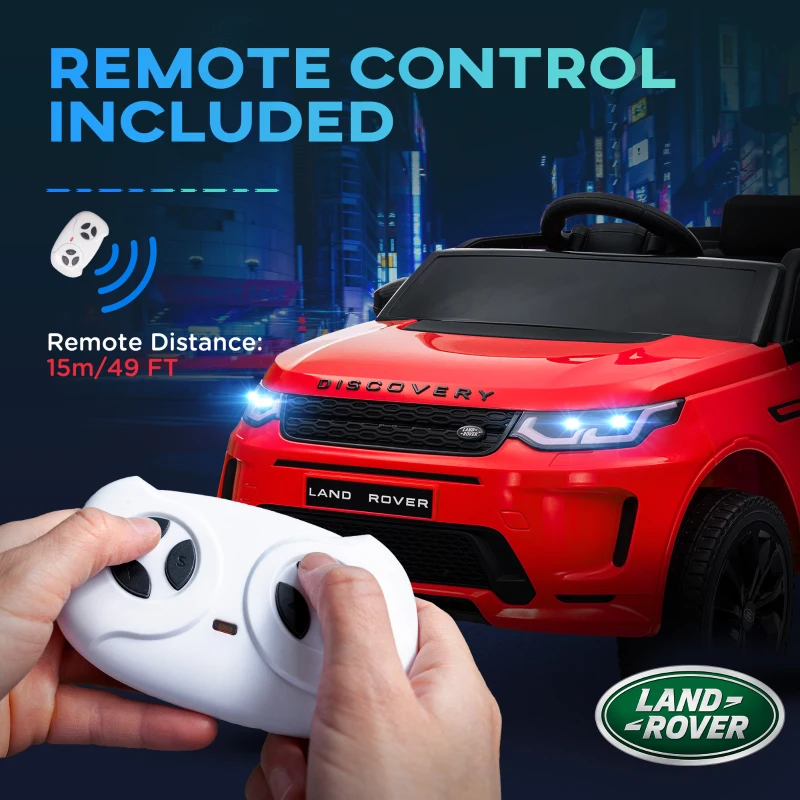 Qaba Land Rover Discovery Sport Licensed 12V Ride on Car w/ Remote, Soft Start, LED Lights, Music Horn, Red