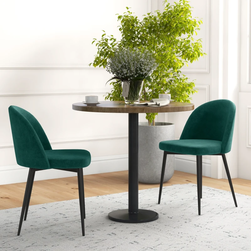 HOMCOM Set of 2 Mid-Back Dining Chair, Mid-Back Velvet-touch Upholstery Kitchen Chair for Living Room Dining Room, Green