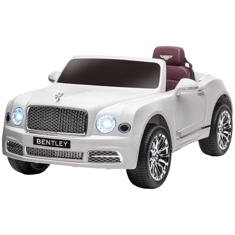 Aosom Bentley Mulsanne 12V Ride on Car, Battery Powered Car with Remote Control, Suspension, Startup Sound, LED Lights, MP3, Horn, Music, Forward and Backward, 2 Motors, White