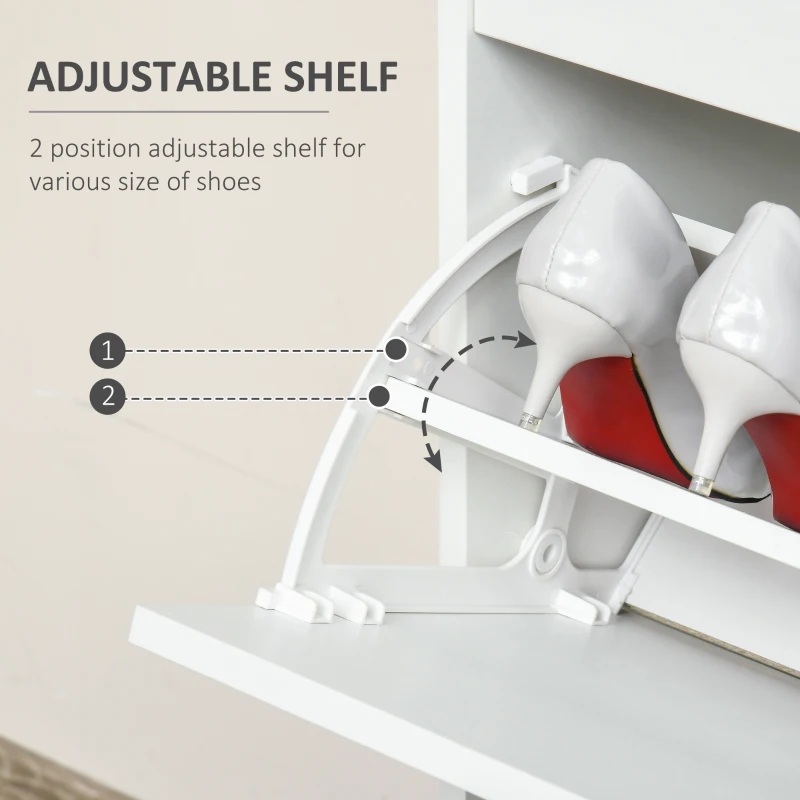 HOMCOM 3-Drawer Shoe Cabinet Modern Storage Rack with 2 Flip Doors Adjustable Shelf Freestanding Organizer for Hallway Holds 16 Pairs Shoe White