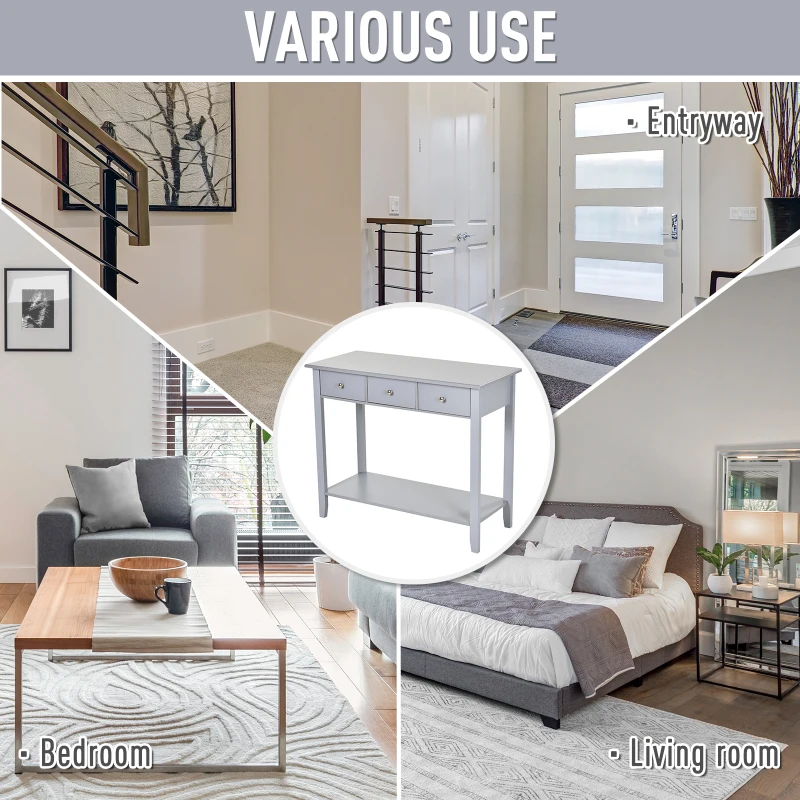 HOMCOM Console Table Industrial Desk with Drawer Bottom Shelf & Large Tabletop for Entryway or Living Room, Gray