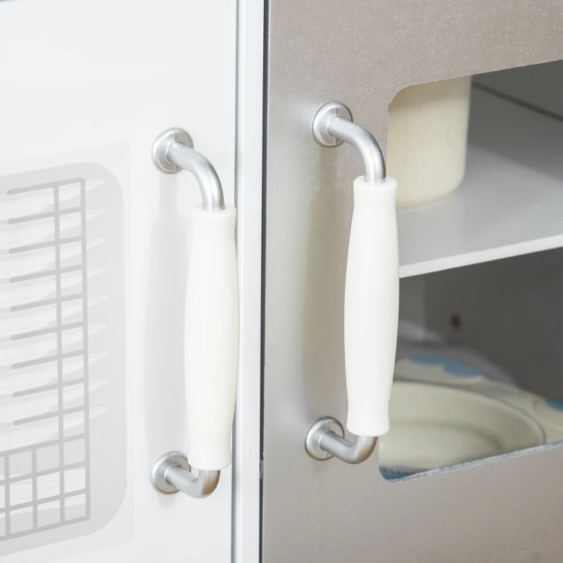 Qaba Kids Kitchen Play Cooking Toy Set, Educational Pretend Role Playset Game, with Sink, Faucet, Cooking Bench, Stainless Steel Pot, for 3-6 Years Old, White