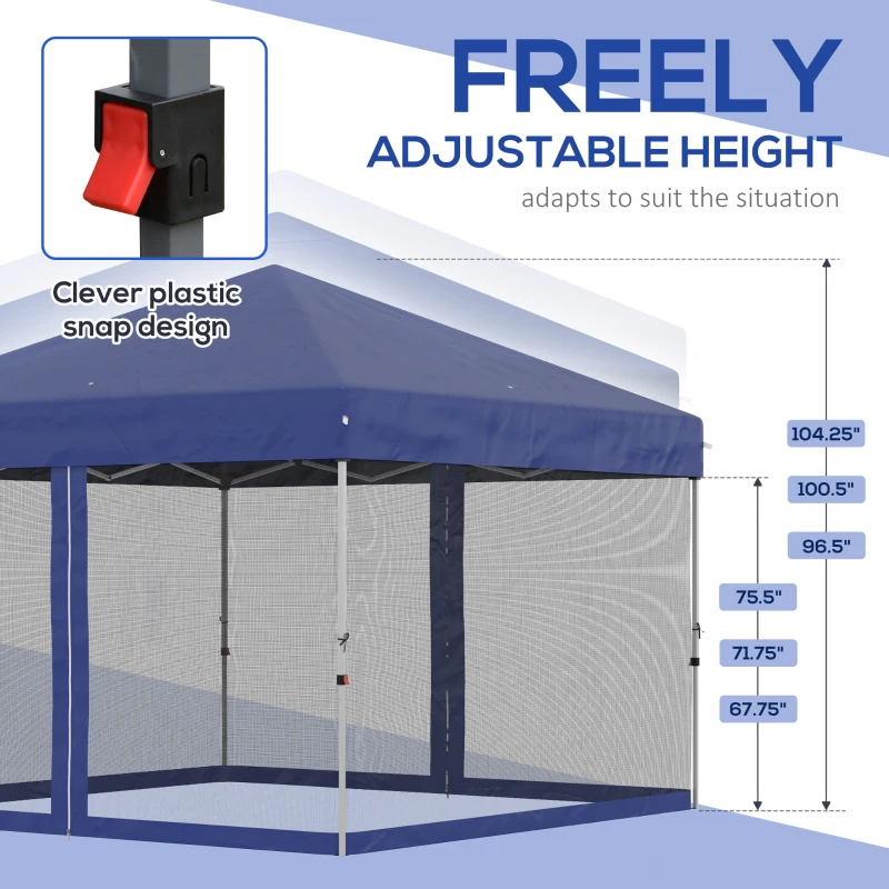 Outsunny 10' x 10' Pop-Up Party Tent Outdoor Canopy Tent with Mesh Sidewalls, 3-Level Adjustable Height, Roller Bag, Blue