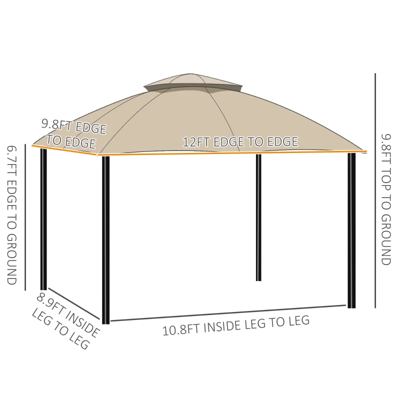 Outsunny 10' x 12' Outdoor Gazebo, Patio Gazebo Canopy Shelter w/Double Vented Roof, Zippered Mesh Sidewalls, Solid Steel Frame, Beige
