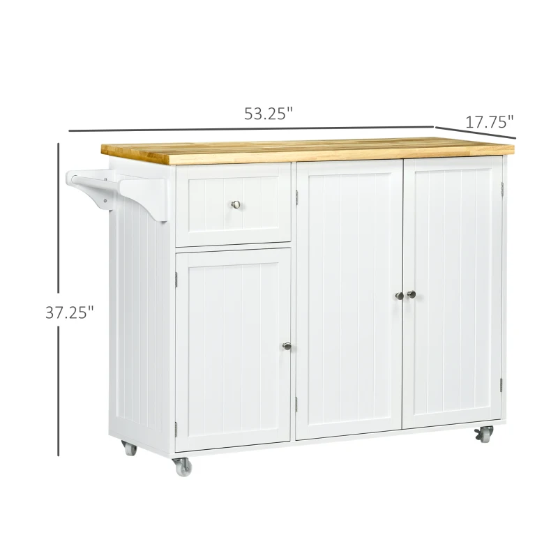 HOMCOM Triple-Cabinet Rolling Kitchen Island on Wheels, Kitchen Cart with Storage Shelf Adjustment, Rolling Utility Cart