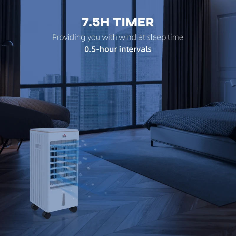 HOMCOM Room Air Cooler with Ice Packs, Ice Cooling Fan Water Conditioner Humidifier Unit with Remote, Timer, Wheels