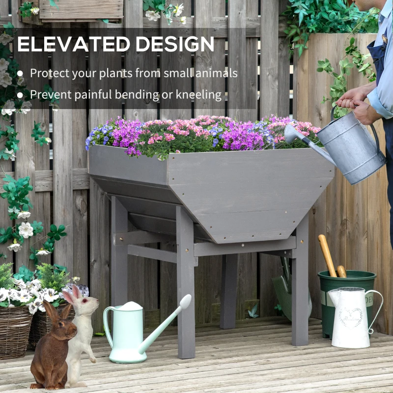 Outsunny Elevated Planter Box with Legs Wood Raised Garden Bed with Non-Woven Fabric, Elevated Planting Box, Outdoor Vegetable Flower Container, Grey