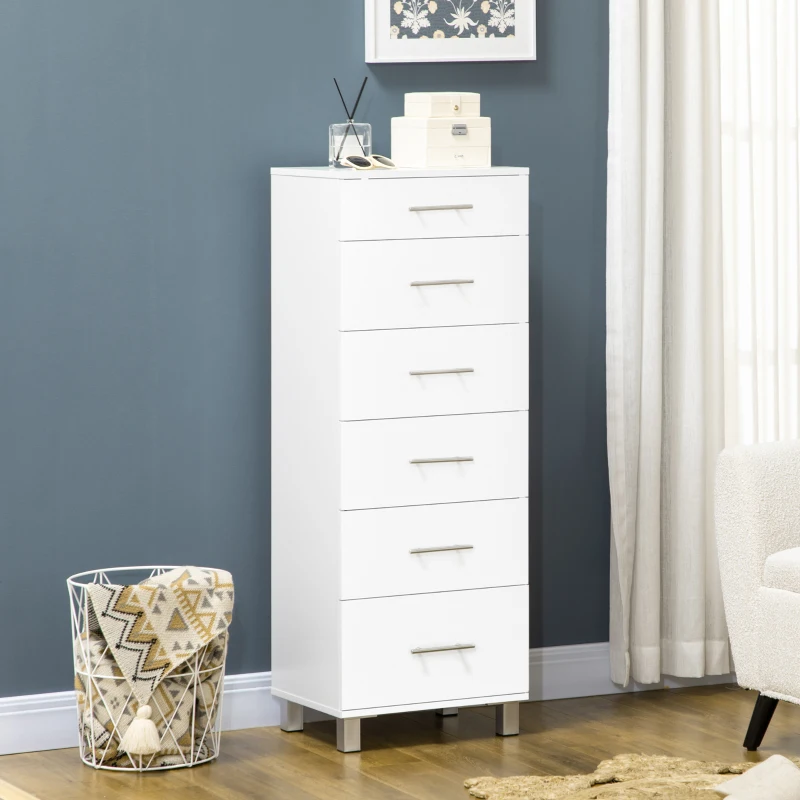 HOMCOM Chest of Drawers, Dresser with 6 Drawers for Bedroom, 6 Drawer Dresser for Living Room, White