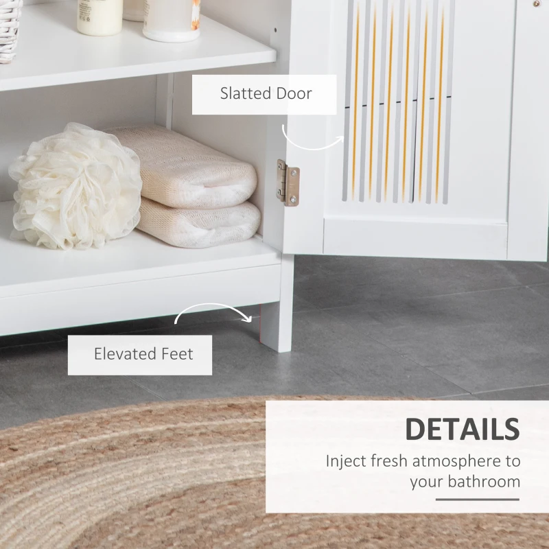 kleankin Modern Bathroom Floor Cabinet, Free Standing Linen Cabinet, Storage Cupboard with 3 Tier Shelves, White