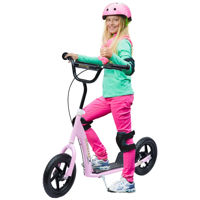 HOMCOM Kick Scooter for Kids 5-12 Years Old with Adjustable Height Handlebar, Non-slip Footplate, Big Wheels, Rear Brake, Pink