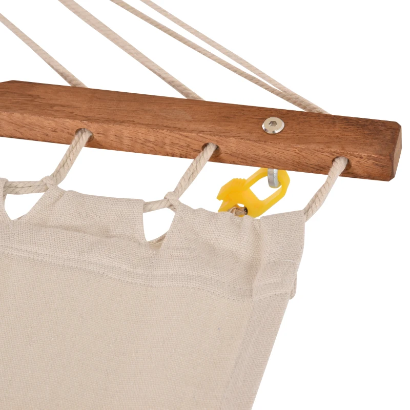 Outsunny 2 Person Wood Swing Arc Hammock Bed and Stand Set with Canopy, White/Teak