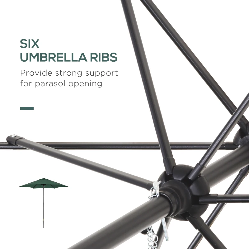 Outsunny 6.6FT Patio Umbrella, Outdoor Parasol with 6 Solid Ribs, Green