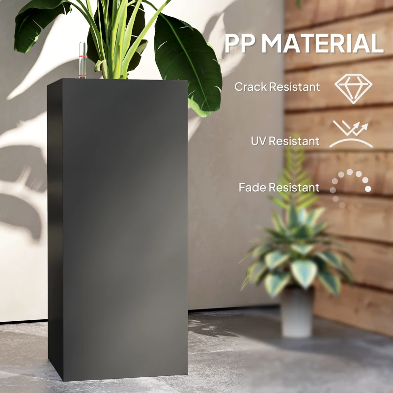 Outsunny 2 Pack Planter Box, 26 Inch Plastic Flower Pots with Water Level Indicator, Drainage Hole and Drain Plug, Dark Grey