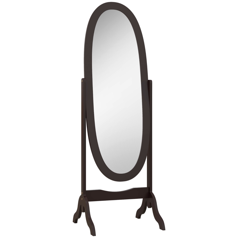 HOMCOM Floor Standing Mirror Full Length Mirror with Adjustable Angle Oval Frame for Dressing Room Bedroom Living Room Coffee
