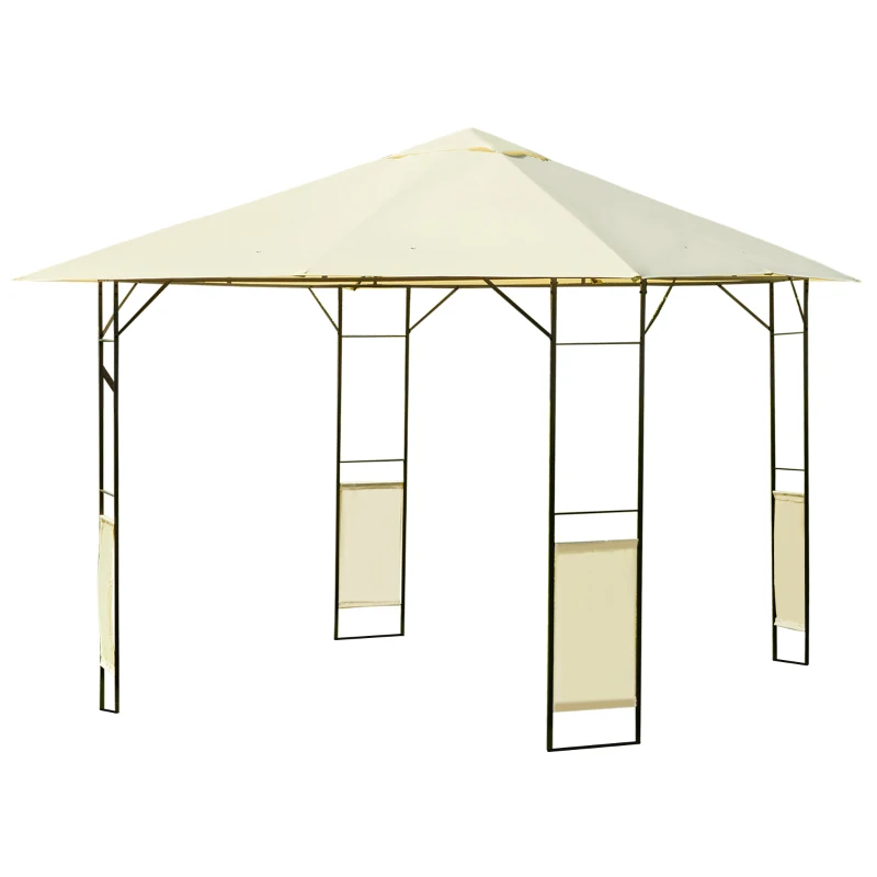 Outsunny 10' x 10' Patio Gazebo, Outdoor Gazebo Modern Canopy Shelter with Vents Roof and Steel Decorative Columns, for Garden, Lawn, Backyard and Deck