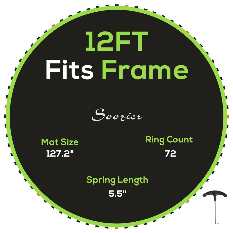Soozier Trampoline Mat Replacement with Spring Pull Tool and 72 V-Hooks, Fits 12ft Trampoline, Using 5.5" Springs, Green