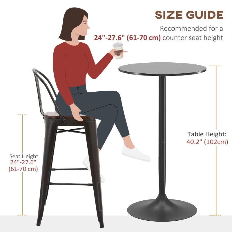HOMCOM High Top Bar Table, Modern Round Dining Table with Painted Top and Steel Base, Bistro Table for 2 People, Black