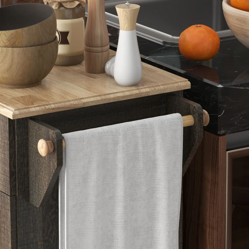 HOMCOM Triple-Cabinet Kitchen Island on Wheels, Kitchen Storage Cabinet with Drawers, Rolling Utility Cart Brown