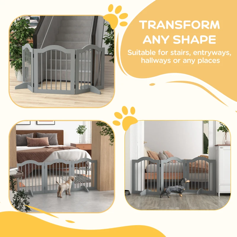 PawHut 24" Freestanding Pet Gate For Dogs with 2 Support Feet, Light Grey