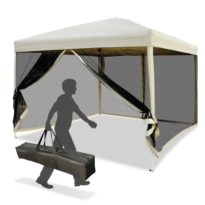 Outsunny 210D Oxford 10' x 10' Pop Up Canopy Tent with Netting, Instant Screen Room House, Tents for Parties, Height Adjustable, with Carry Bag, for Outdoor, Garden, Patio