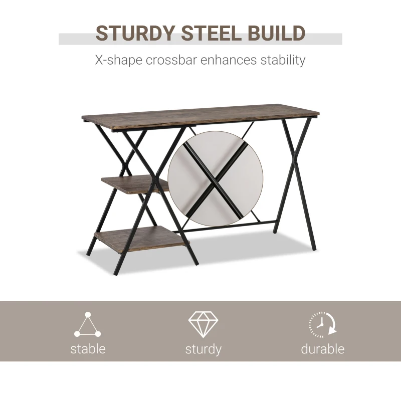 HOMCOM Computer Desk with Storage Shelves, Writing Desk for Home Office, Study Workstation, Brown