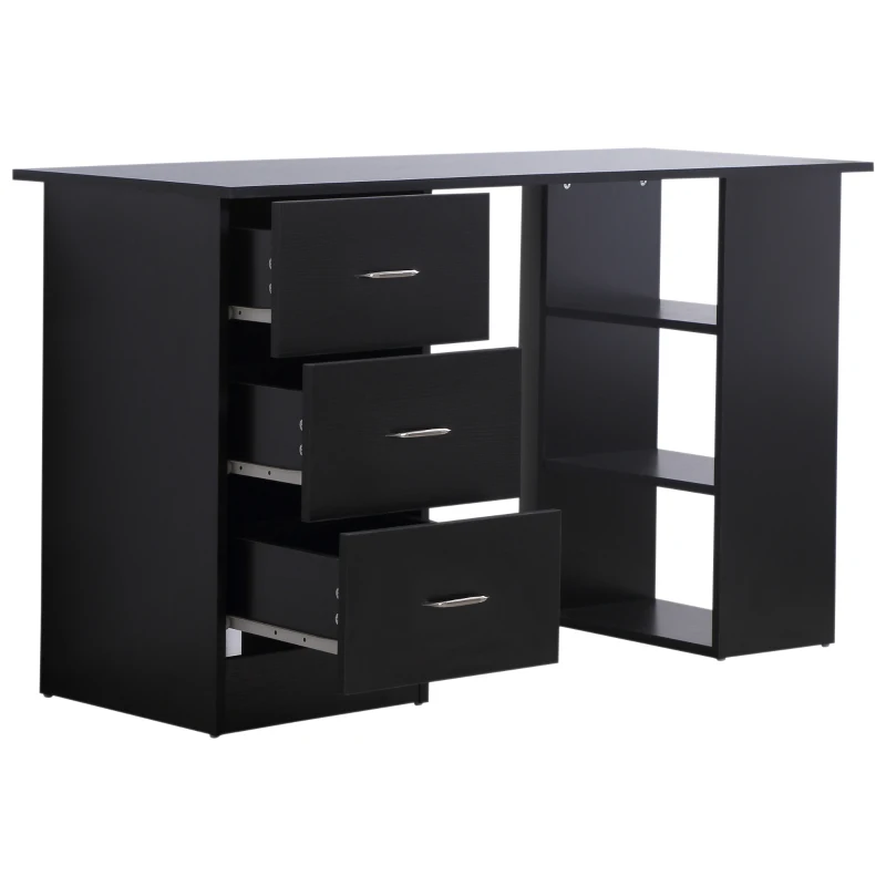 HOMCOM 47" Modern Home Office Computer Desk Bookcase Combo Writing Table Workstation with 3 Drawer and Storage Shelf - Black