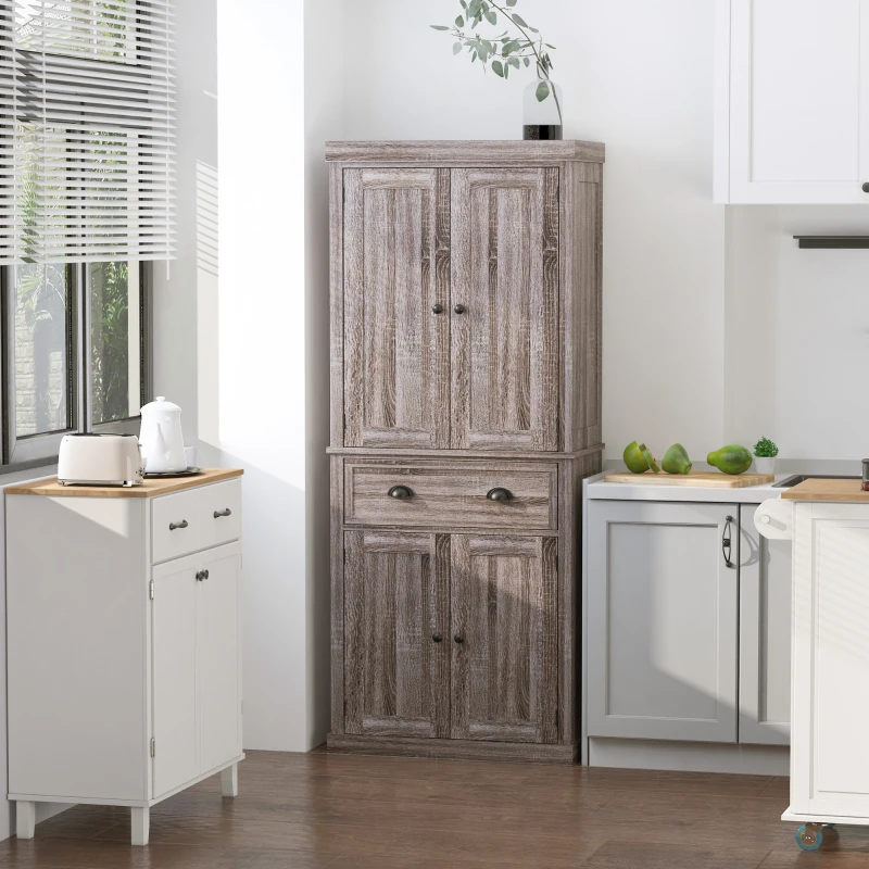 HOMCOM Long Standing Kitchen Cabinet w/ 2 Drawers MDF Board, Wood Grain