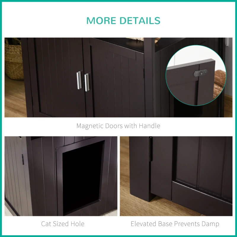 PawHut Litter Box for Cats Enclosure Cat Washroom Kitten House Furniture Nightstand End Table Hideaway Cabinet with Removable/ Adjustable Divider Magnetic Doors Brown