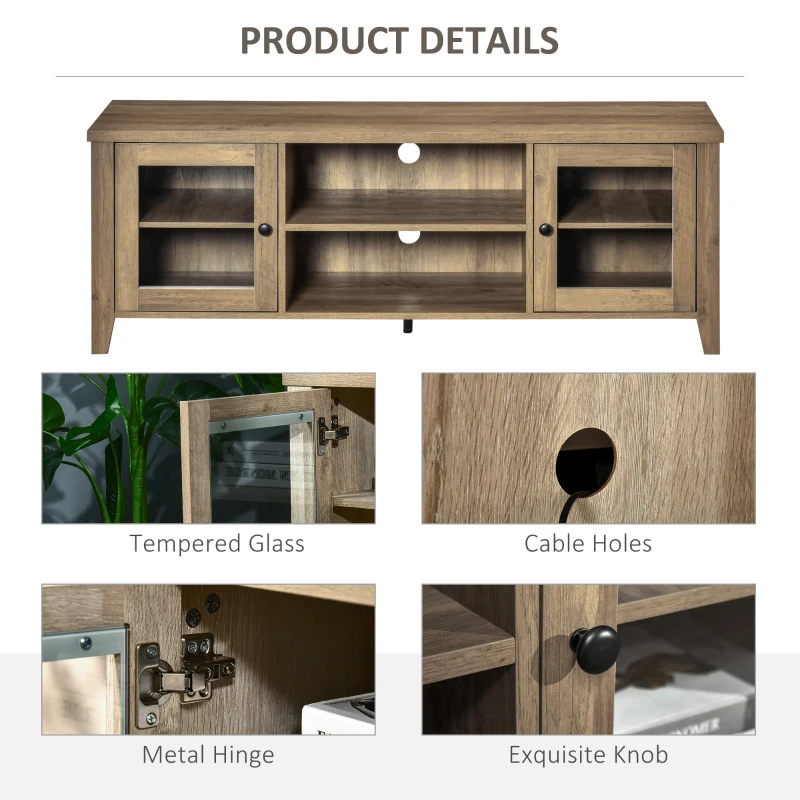 HOMCOM Modern TV Stand, Entertainment Center with Shelves and Cabinets for Flatscreen TVs up to 60" for Bedroom, Living Room, Brown Wood Grain