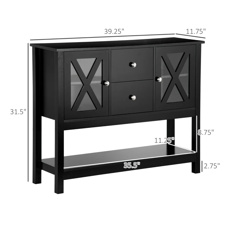 HOMCOM Modern Sideboard, Glass Door Buffet Cabinet with Storage Drawers and Adjustable Shelves, Console Table for Living Room, Kitchen, Entryway, Black