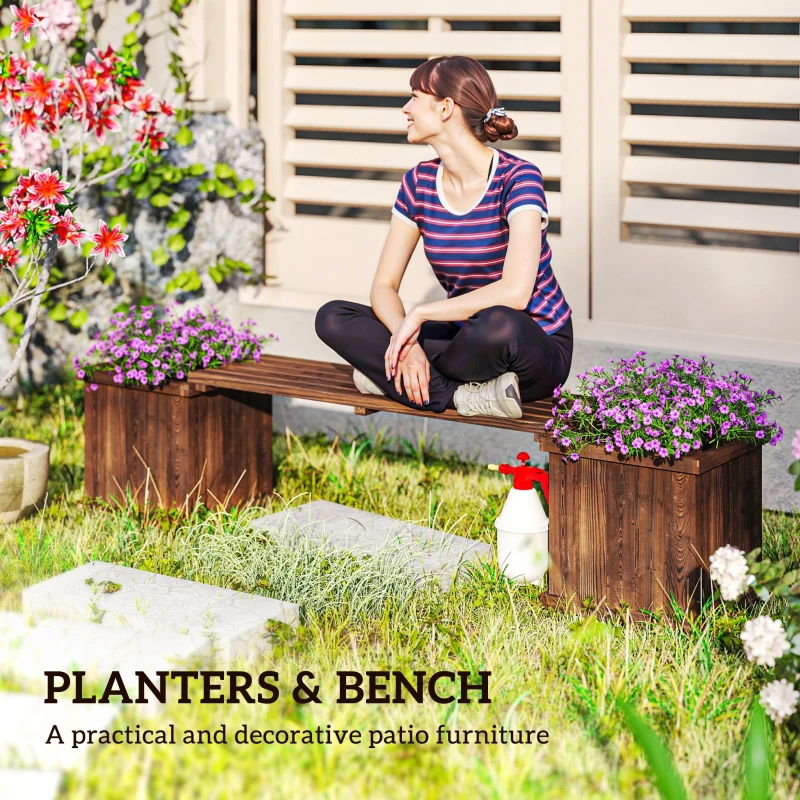 Outsunny Garden Planter with Raised Garden Bed Bench for Patio Park, 69.25" x 15" x 15.75", Carbonized