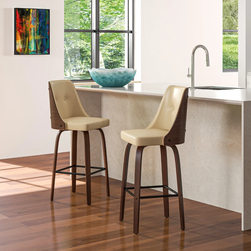 HOMCOM Bar Height Bar Stools Set of 2, Beige