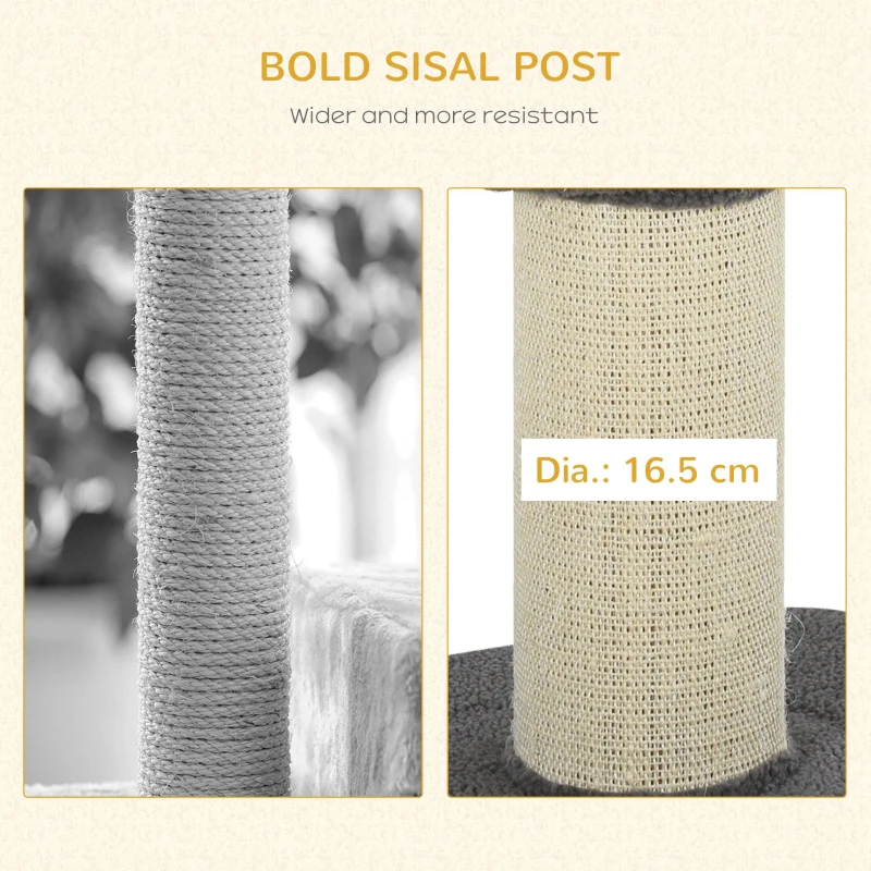 PawHut Cat Tree Kitty Tower with Sisal Mat Scratching Post, Cat Bed, Cushion, Perch, 18" x 18" x 36", Grey