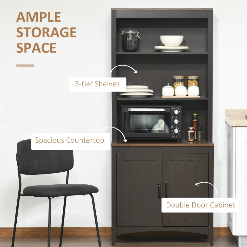 HOMCOM 70" Kitchen Hutch, Freestanding Storage Pantry Cabinet with Adjustable Shelves and Open Countertop, Coffee