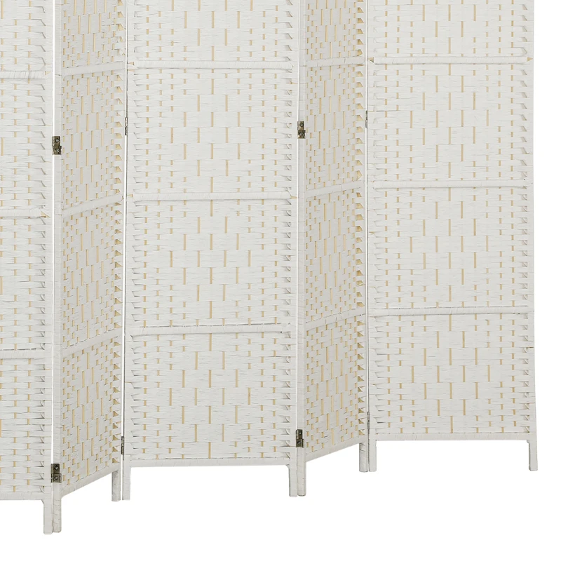 HOMCOM Room Divider, 6 Panel Folding Privacy Screen, 6FT Tall Portable Weave Partition Wall Divider for Bedroom, White