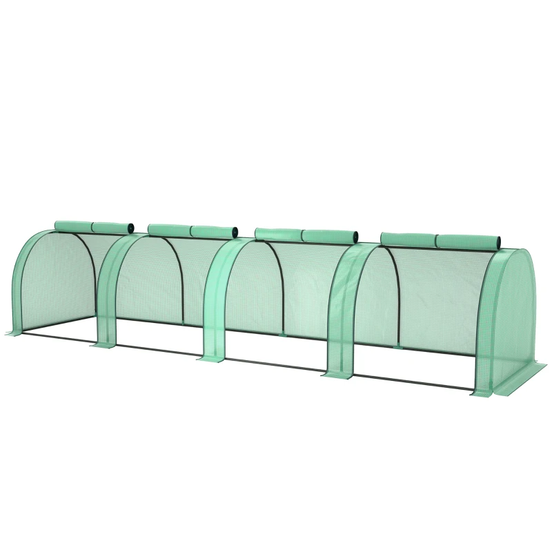 Outsunny 13' x 3.3' x 2.6' Mini Tunnel Greenhouse with PE Cover Garden Green Grow Shed with Steel Frame Zipped Doors, Green