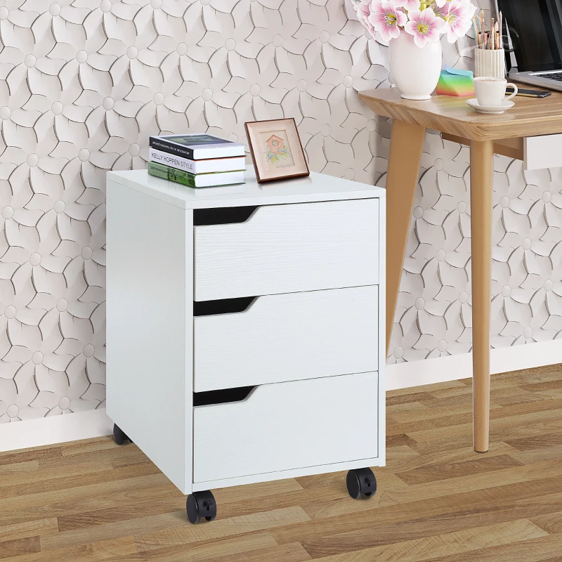 HOMCOM 3 Drawer File Cabinet, Mobile Vertical Filing Cabinet with Wheels, Printer Stand with Storage for Home Office, White